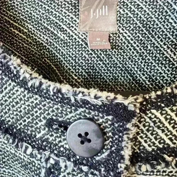 J. Jill Women's Tweed Fringe Button Front Jacket Pockets - Picture 3 of 6